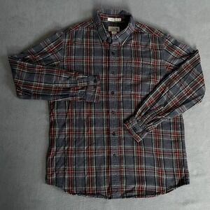 LL Bean Flannel Button Down Shirt Mens Medium M Long Sleeve Plaid Gray Red